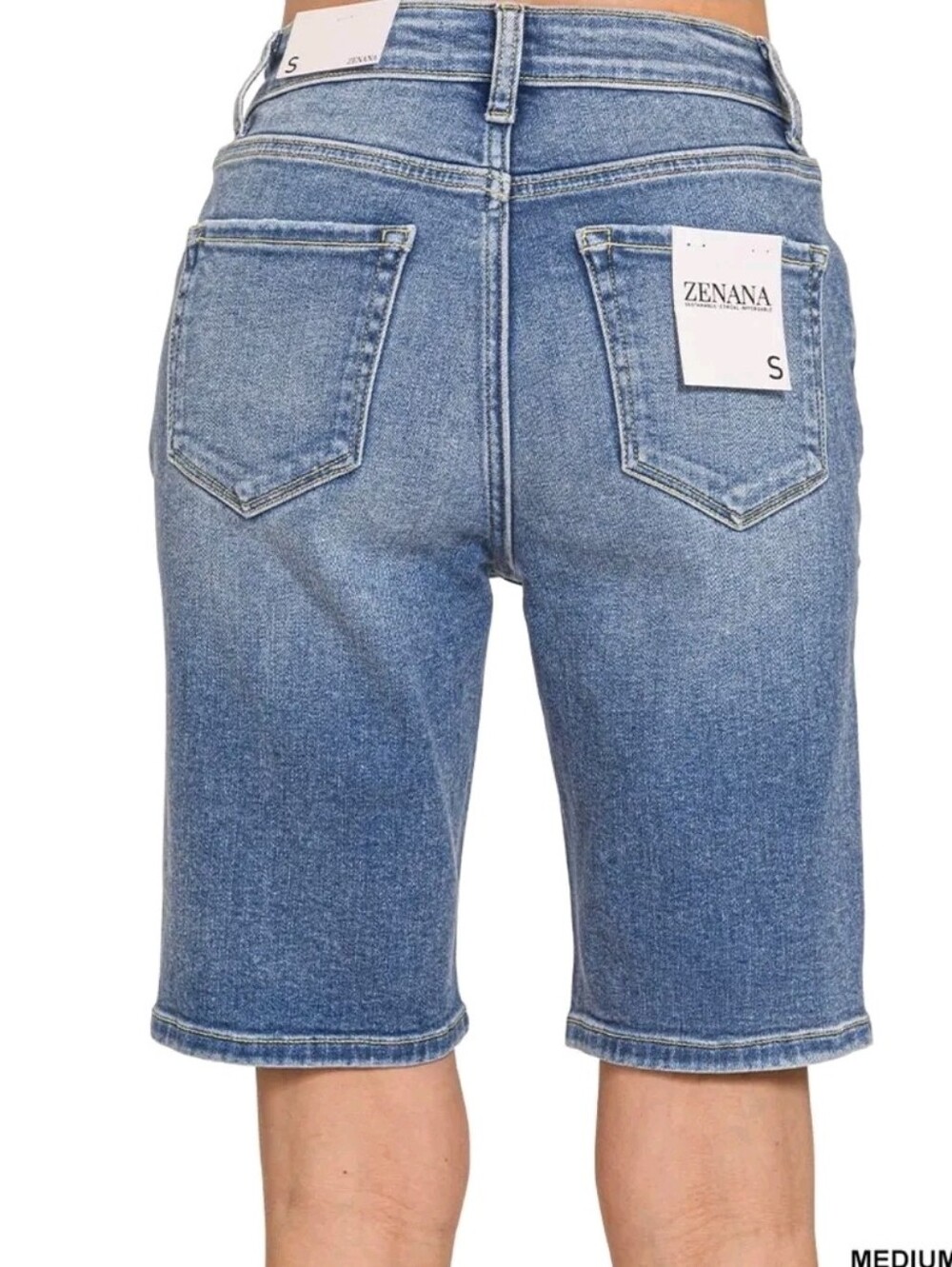 Zenana High-Rise Denim Distressed Bermuda Shorts - Picture 5 of 10